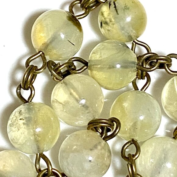 Natural Yellow Green Prehnite Necklace, Bronze Round Mushroom + Genuine Gemstone - Picture 8 of 16